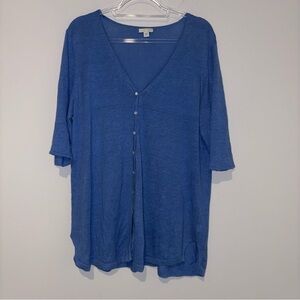 J. Jill Cardigan Sweater 3/4 Sleeve Linen Blend Button blue size‎ large